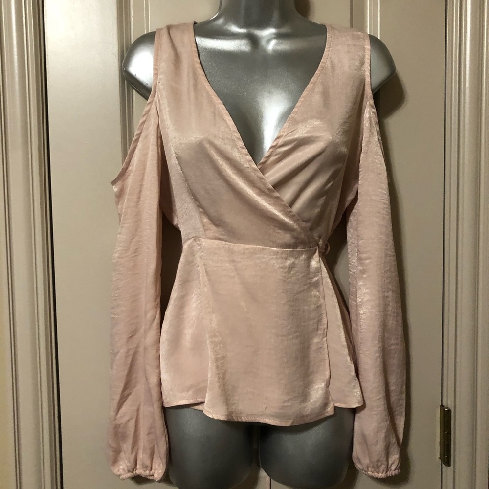 Pink silk / soft top cold shoulder sz: S